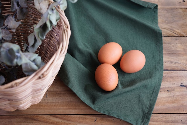 eggs on green cloth. good source of healthy protein