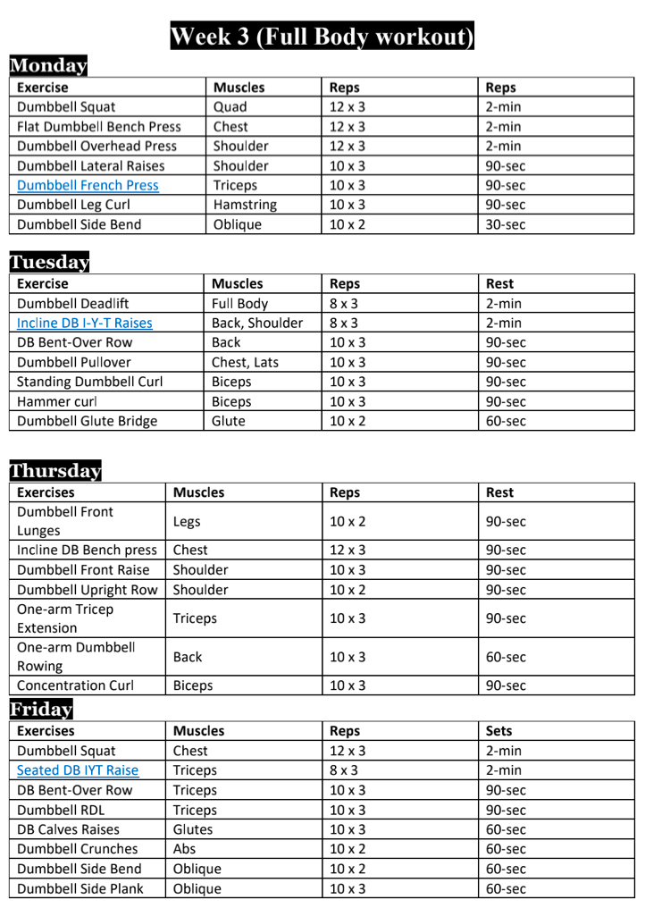 Printable Dumbbell Workout Plan