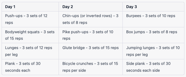 Bodyweight Workout Plan - week 1