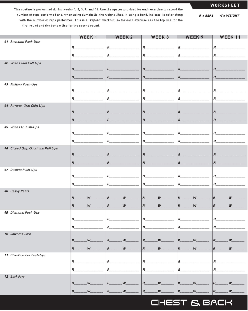 chest and back workout sheet