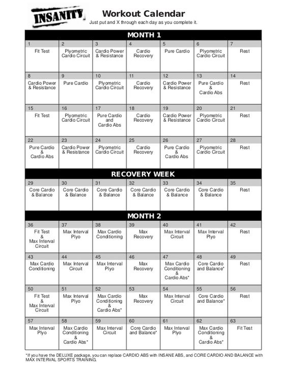 insanity workout calendar