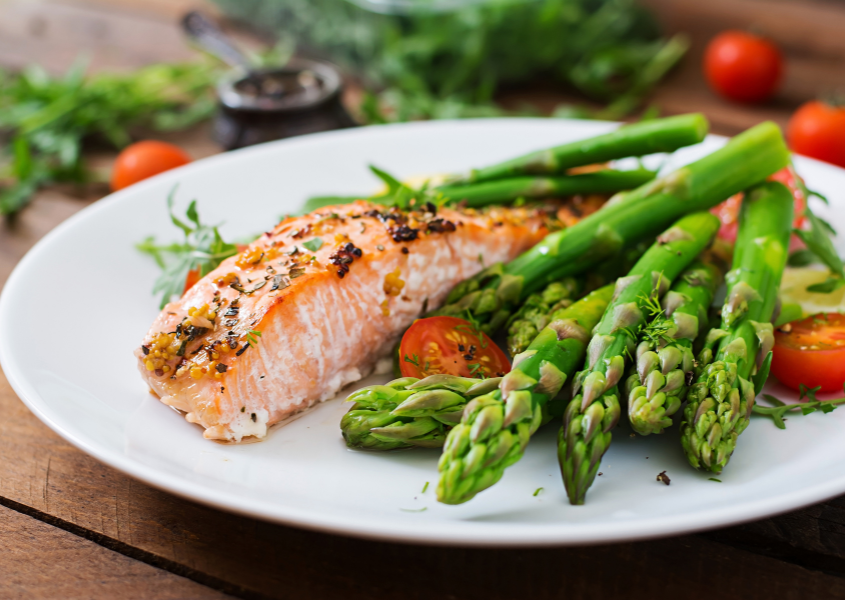 baked salmon with roasted vegetables