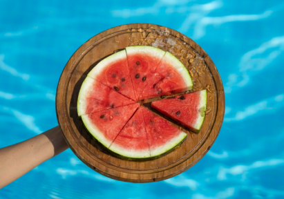 A plate of freshly cut watermelon.