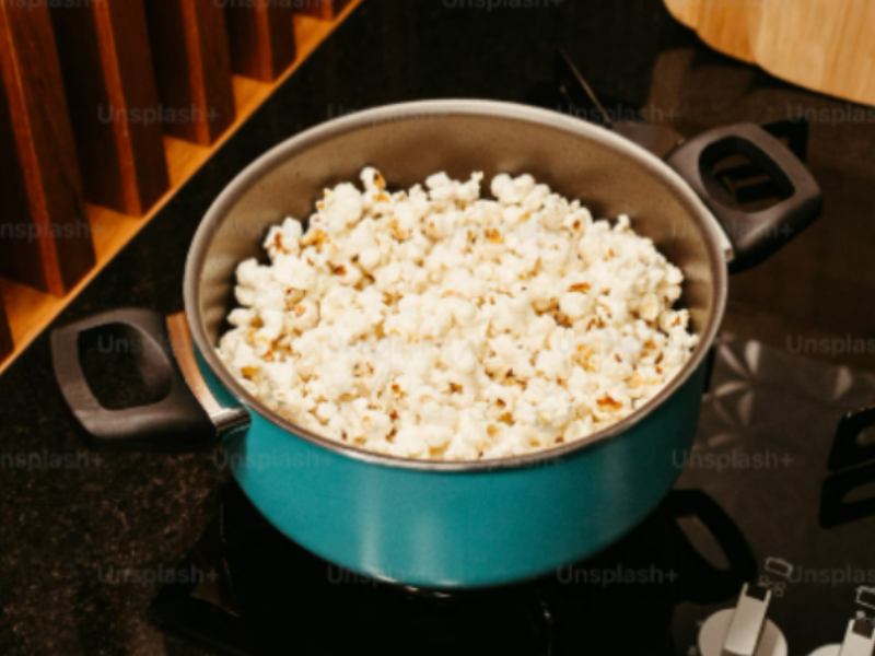 A pot of homemade popcorn.