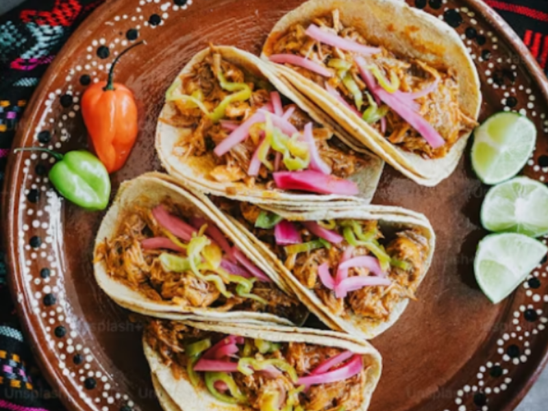 Tortillas served with pulled pork fillings.